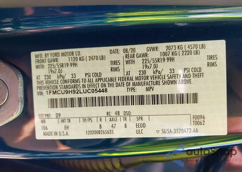 2020 Ford Escape Sel из США, поврежденный, VIN 1FMCU9H92LUC05448